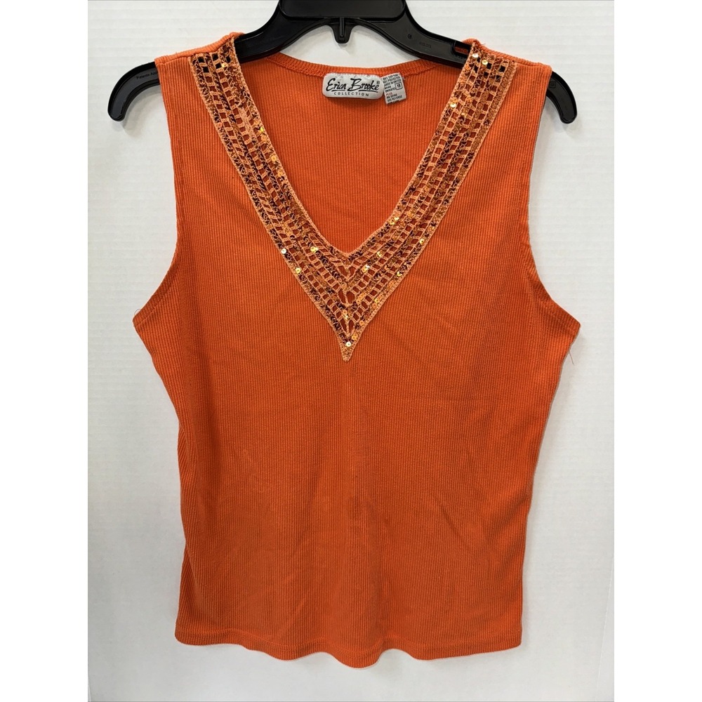 Erin Brooks Shirt Women's Size 18 Orange V Neck Tank Top Shirt